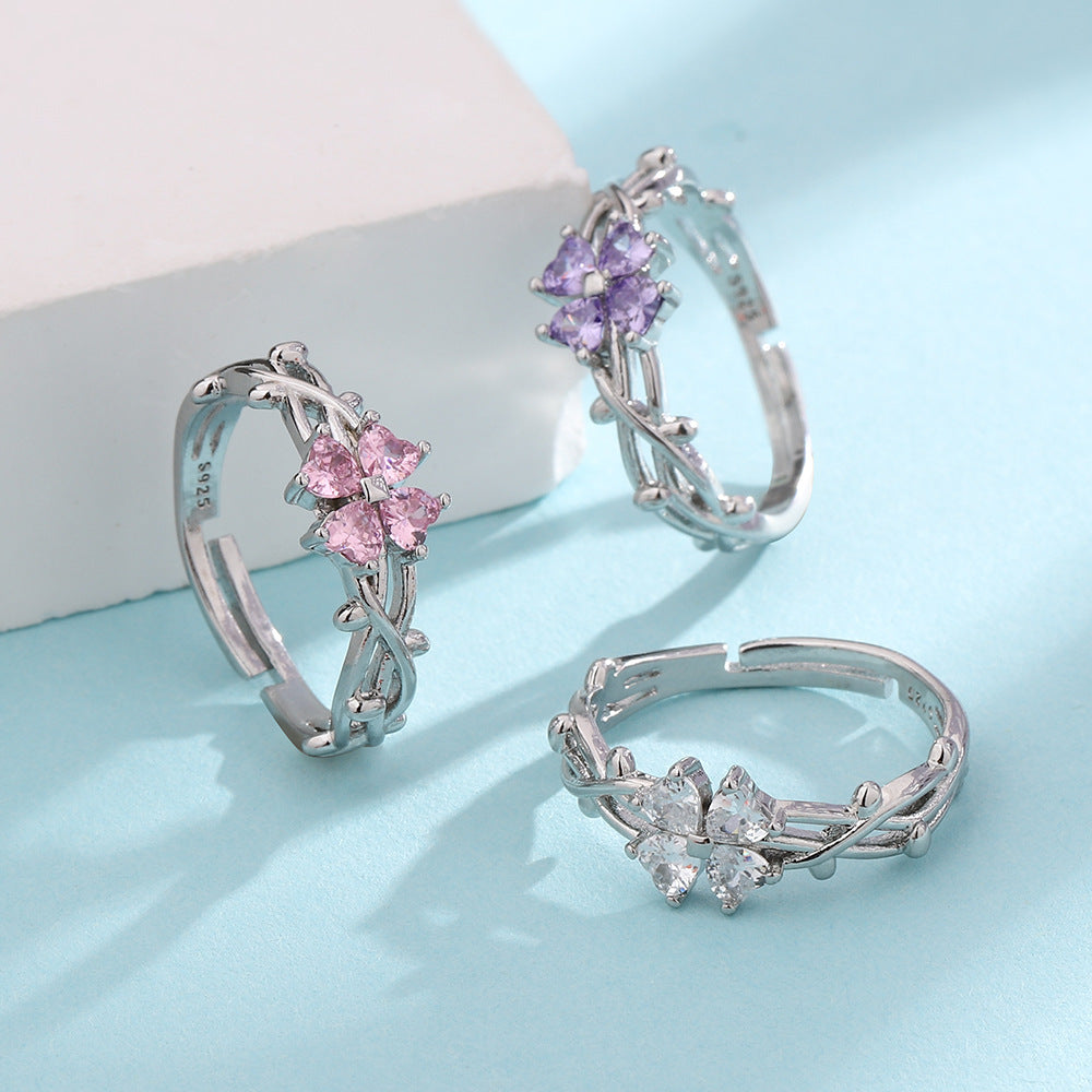 Lucky Four-leaf Clover Female Fashion Proposal Gifts For Girlfriend Heart-shaped Ring