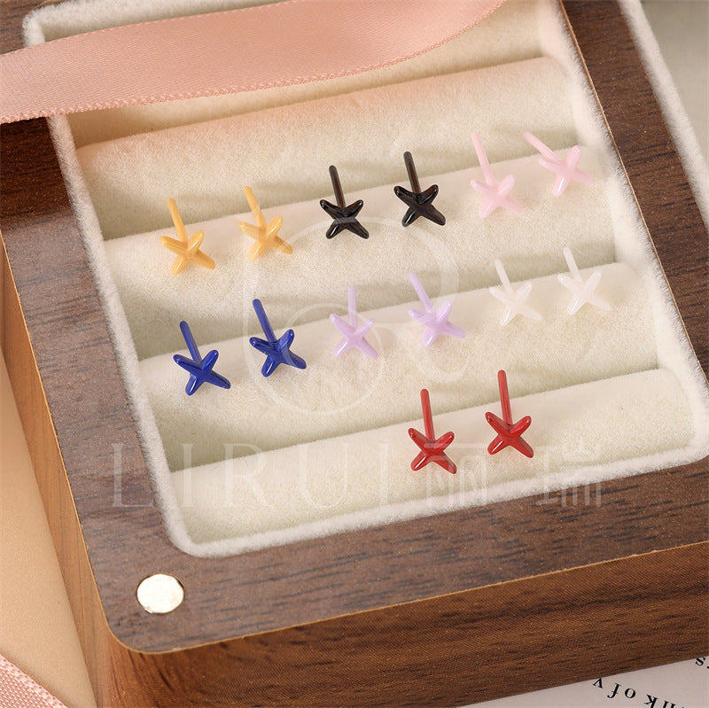 Cross Integrated Biological Porcelain Zirconia Ceramic Ear Small Auricular Needle Stud Earrings