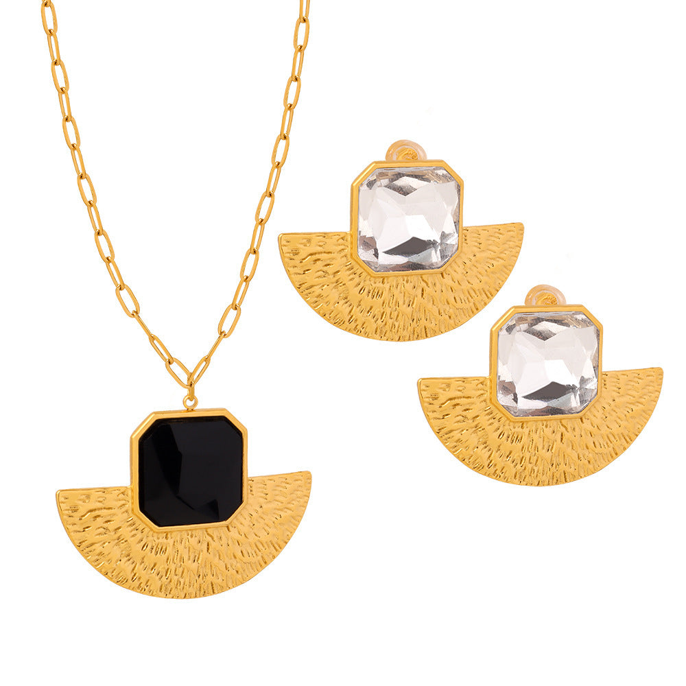 Niche Personality Pleated Texture Fan Shape Inlaid Acrylic Design Necklaces