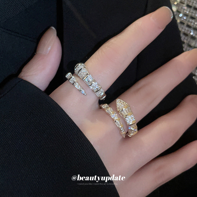 Style Zircon Snake Niche High Sense Design Index Ring