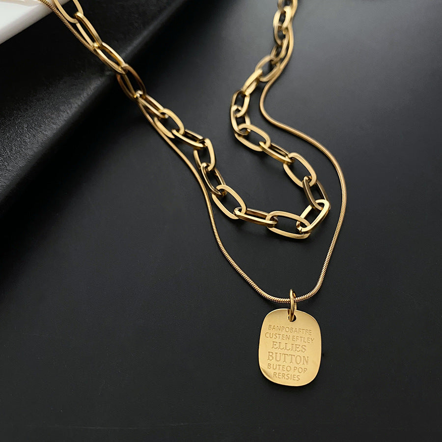 Steel No Fading Square Plate Metal Female Niche Design Necklaces