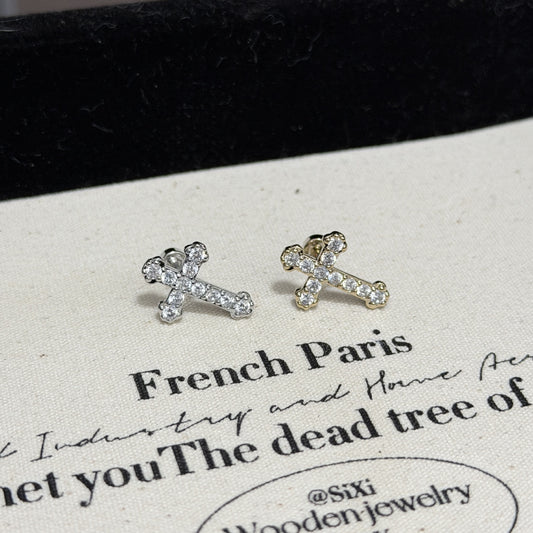 Sweet Cool Personality Bow Zircon Flat Bottom Titanium Steel Ear Rings