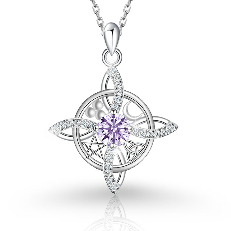 Sier Round Cross Moon Star Simple Fashion Necklace
