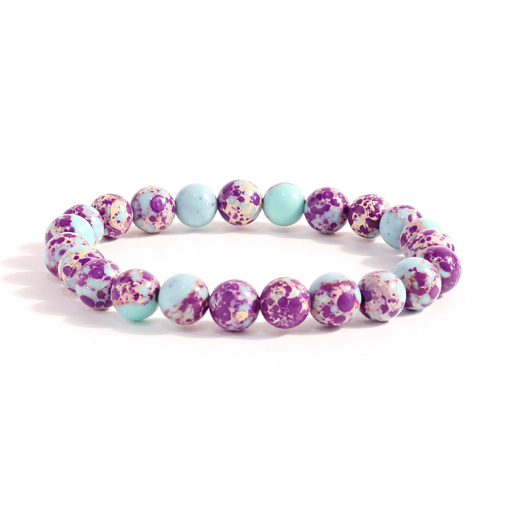 Natural Stone Beaded Stretch Agate Round Beads Turquoise Pink Bracelet