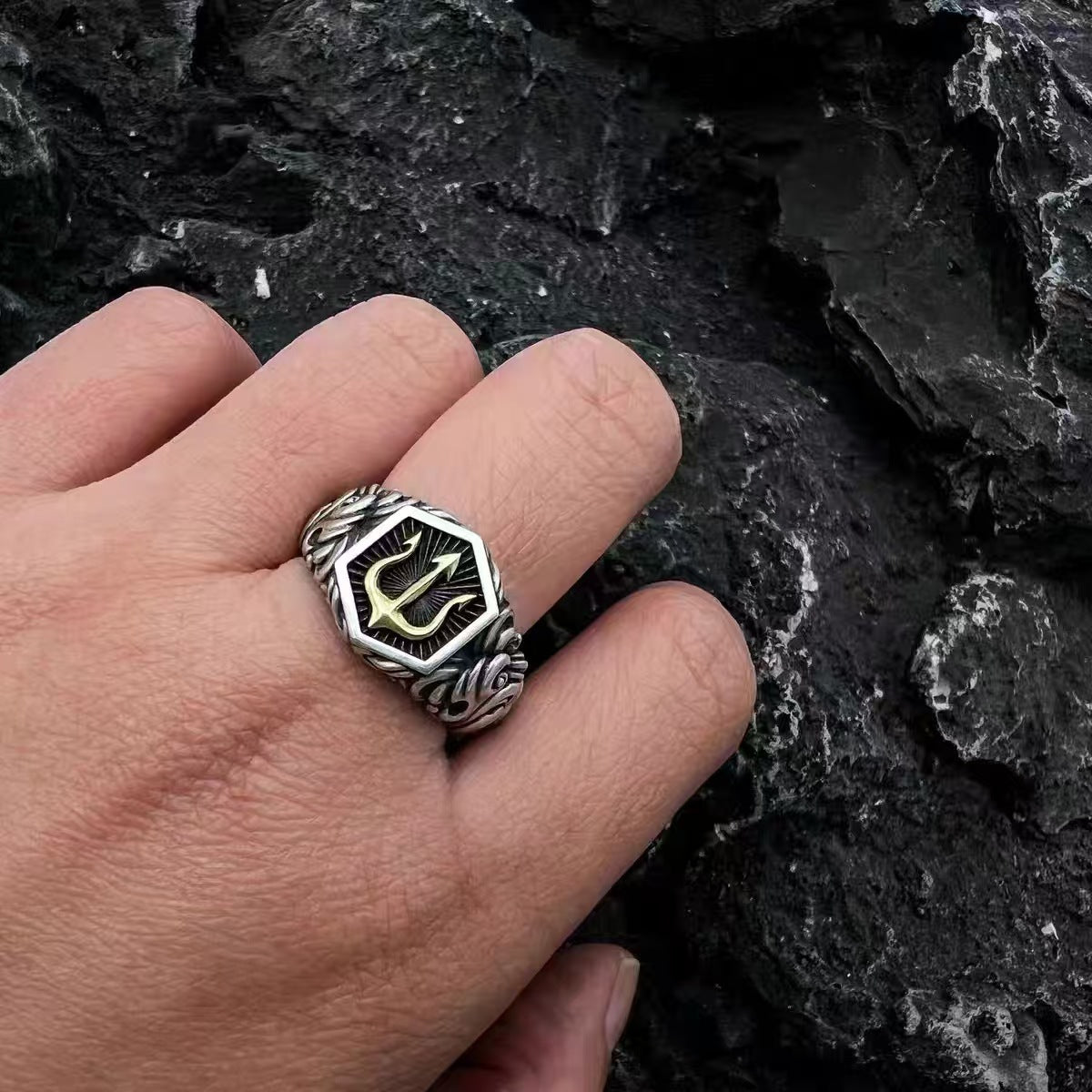 Men's Vintage Sea God Series Marine Trident Ring