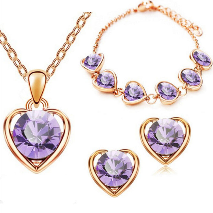 Stylish Durable Fashion Crystal Heart-shaped Heart Jewelry Set