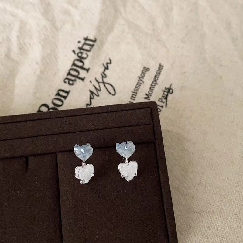 Crystal Love Heart Niche High Sense Special Interest Stud Earrings
