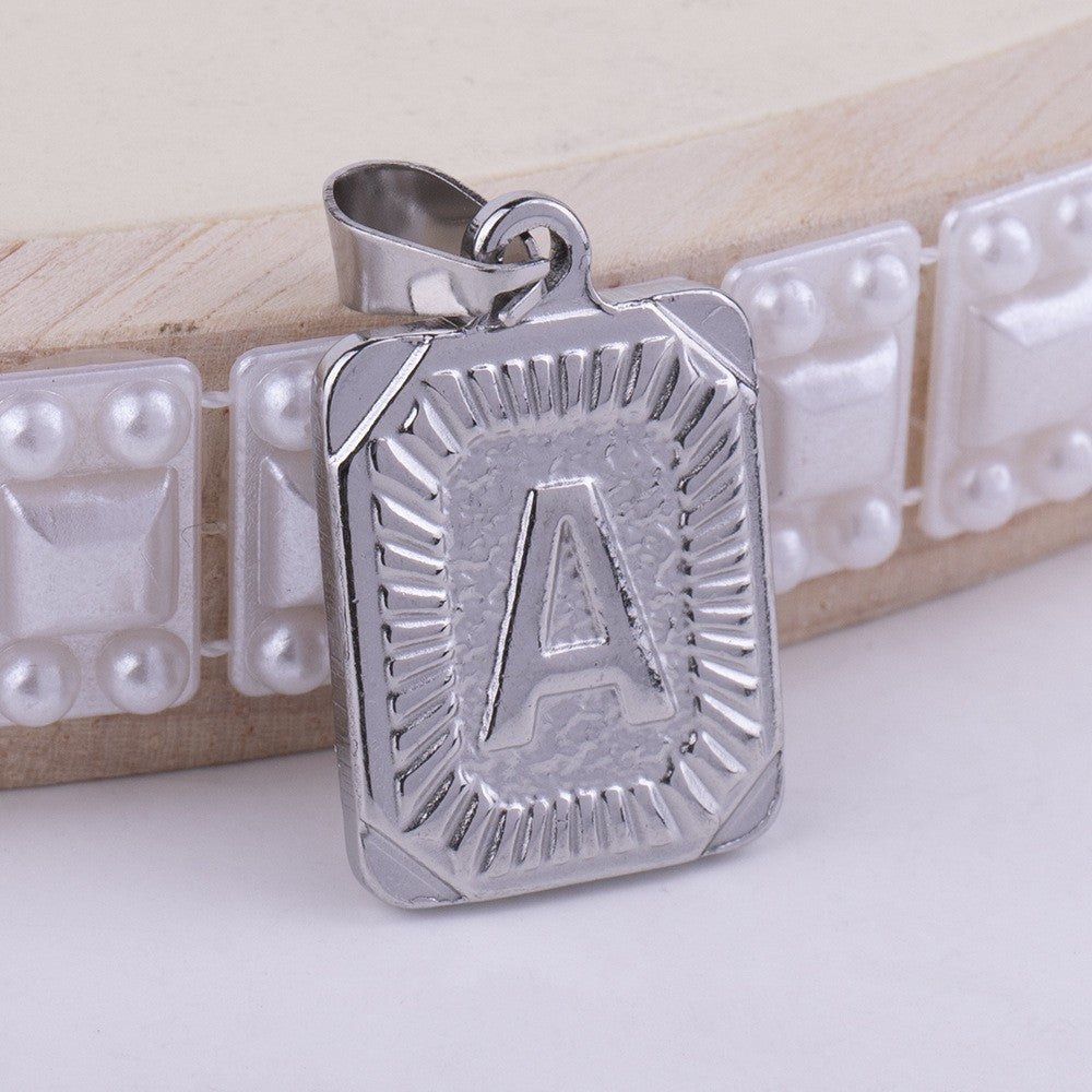 Men's Square Stainless Steel Letter Titanium Capital Necklace