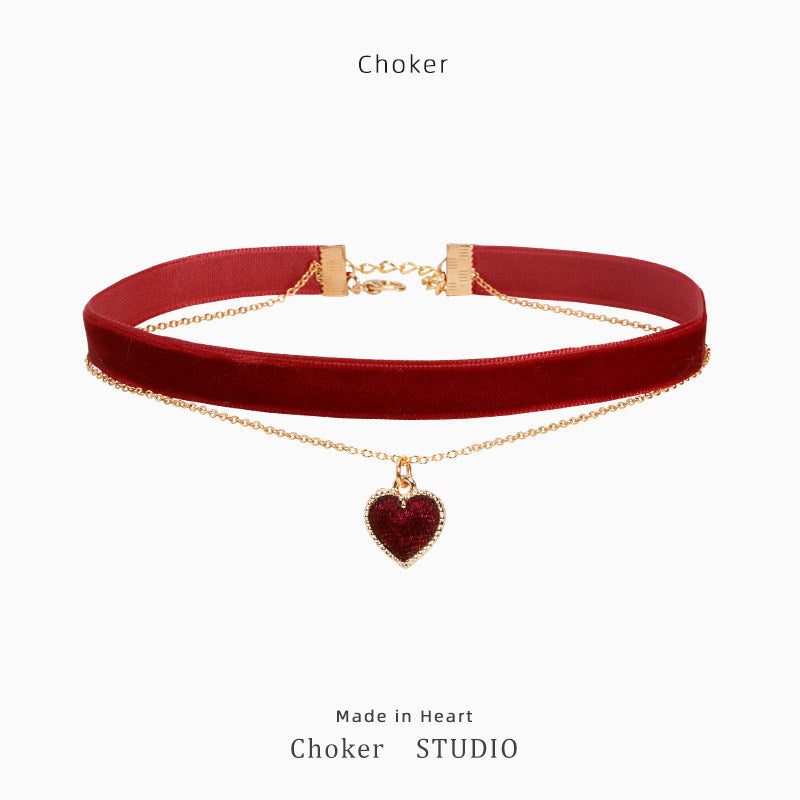 Wine Red Black Heart Vintage Veet Sweet Personality Collar