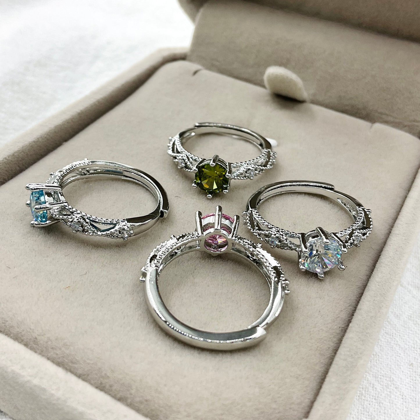 Zircon Female Adjustable Mouth Fashion High Sense Dopamine Colored Gems Rings
