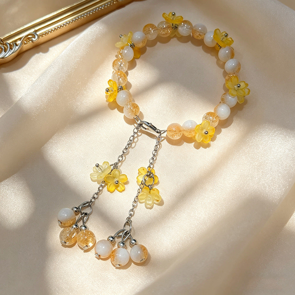Mori Style Flower Green Super Temperament Show White Crystal Bracelet