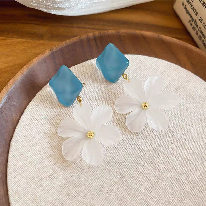 Women's Sea Salt Blue Cube Sugar Flower For Super Beautiful Unique Earrings