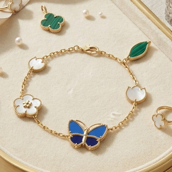Women's Blue Butterfly Light Luxury Fashion Flower Design Agate Bracelet
