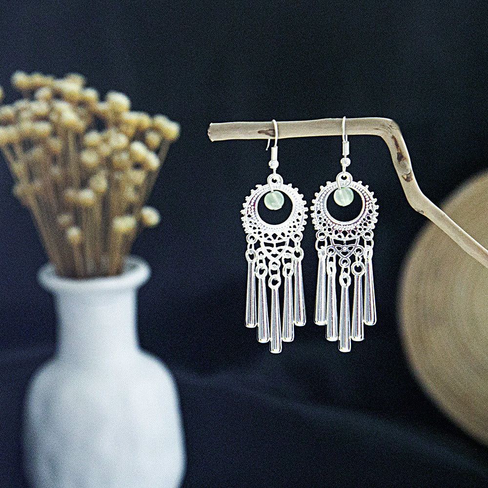 Miao Sier Colorful Long Feather Tassel Rings