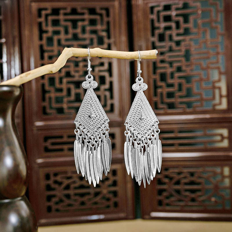 Miao Sier Ethnic Style Peacock Bell Tassel Hollow Leaves Cute Rings