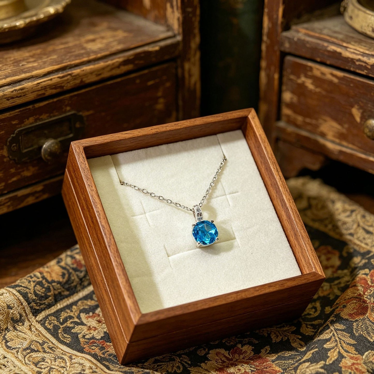 Women's Octagonal Millennium Inlaid Shining Blue Diamond Jewelry Set