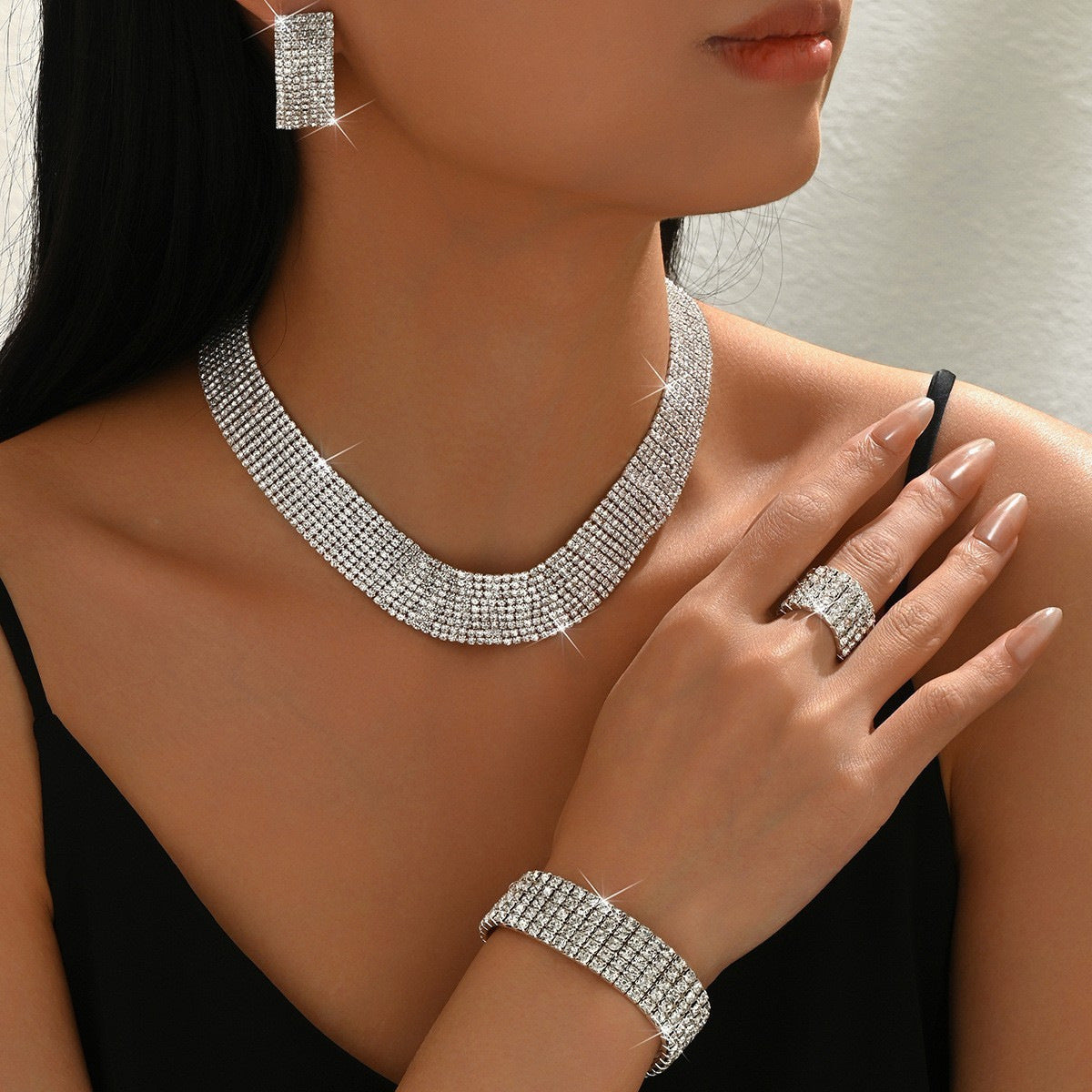Kit Zircon Wings Water Drop Wedding Dinner Party Formal Jewelry Set