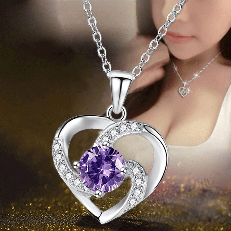 Fashion Ladies Clavicle Chain Love Heart Sier Necklaces