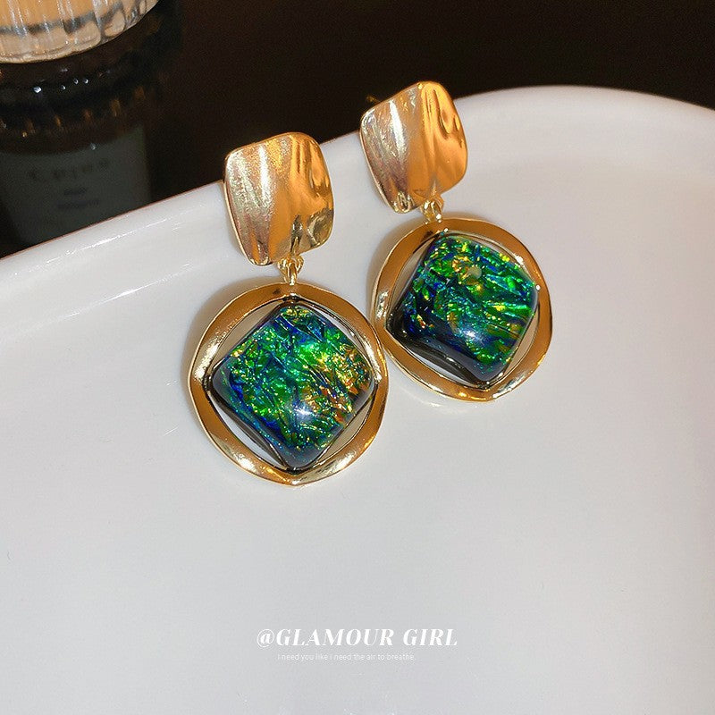 Sier Needle Zircon Geometric Flower Retro Exquisite Earrings