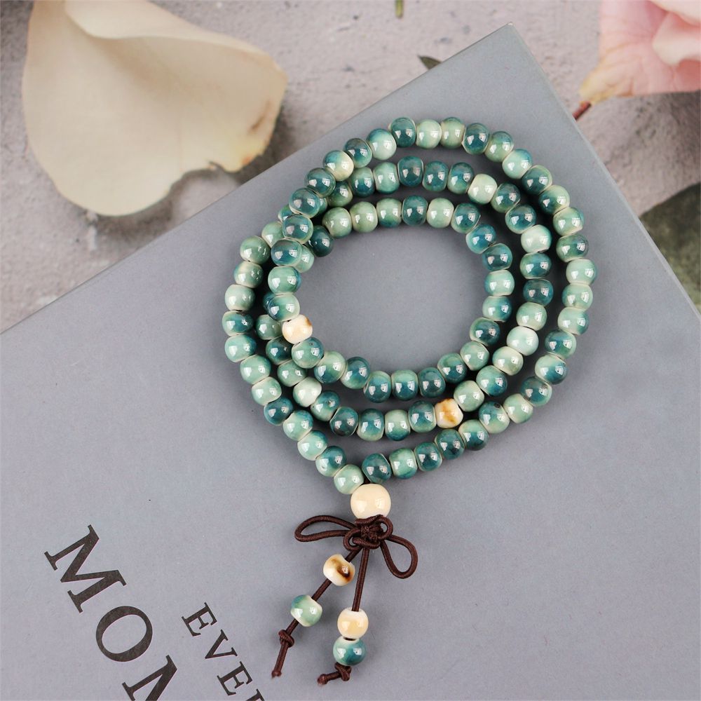 Women's Chinese Style Three-circle Twin Beads Ceramic Bracelet