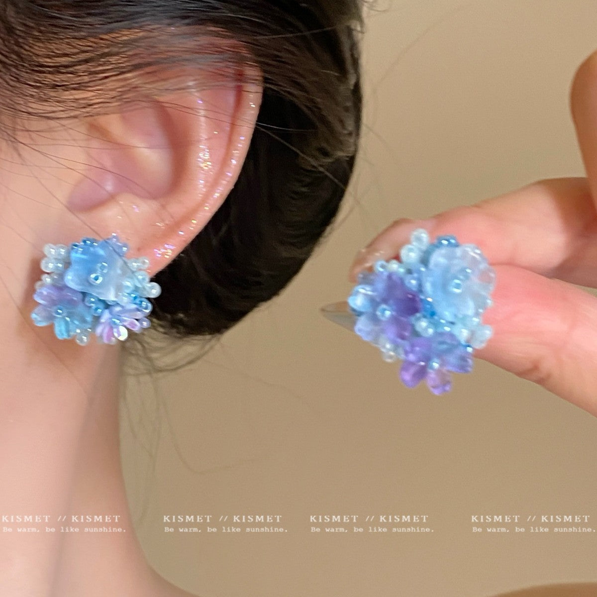 Spring Dopamine Beaded Flower Female Gradient Rings