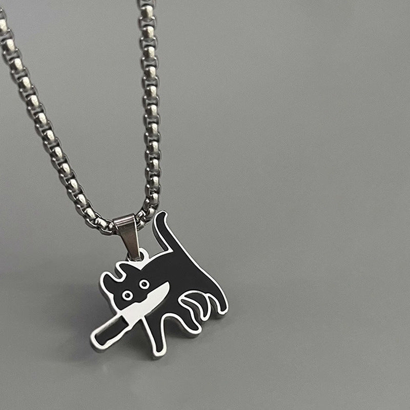 Steel With Knife Male Female Personality Necklace