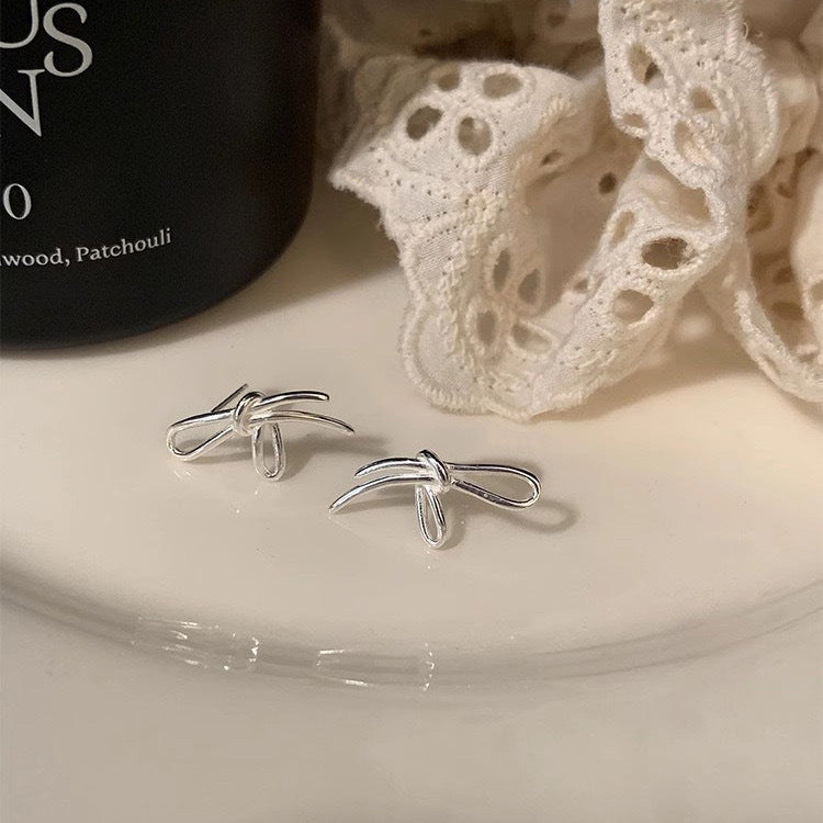 Line Bow Female Stylish Simple Versatile Daily Korean Style Personalized Stud Earrings