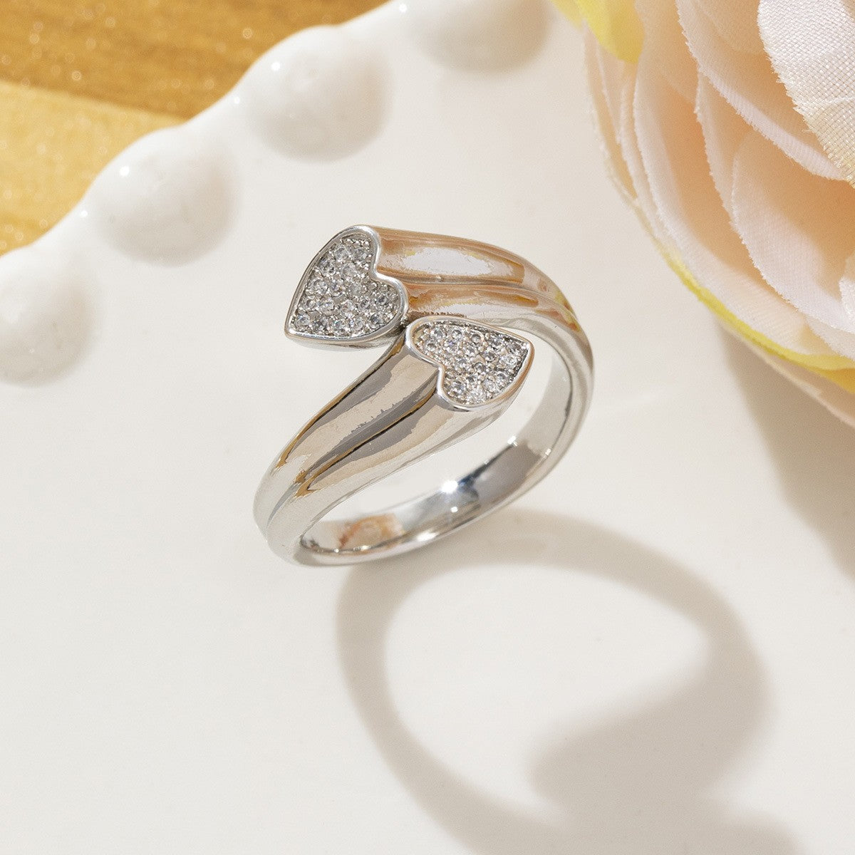 Temperament High Sense Loving Heart With Opening Adjustable Super Flash Ring
