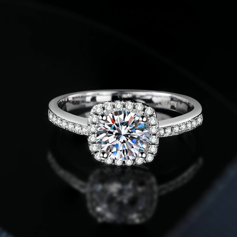 Women's Color Moissanite Sterling Sier Square Bag Rings