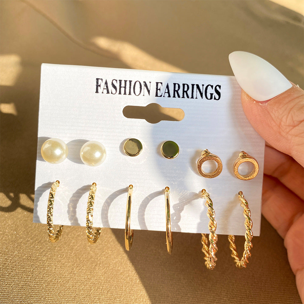 Creative Simple Metal Circle Suit Set Earrings