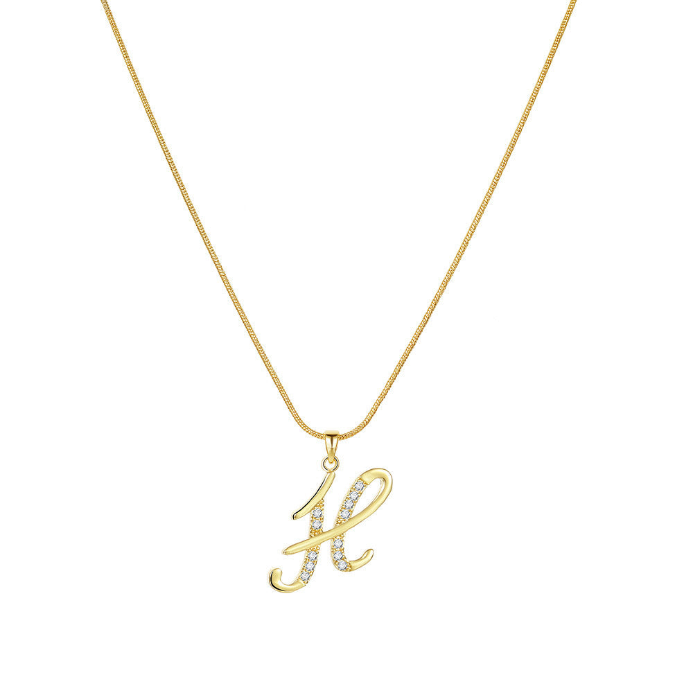 Letter Copper Inlaid Zircon Round Snake Bones Necklaces
