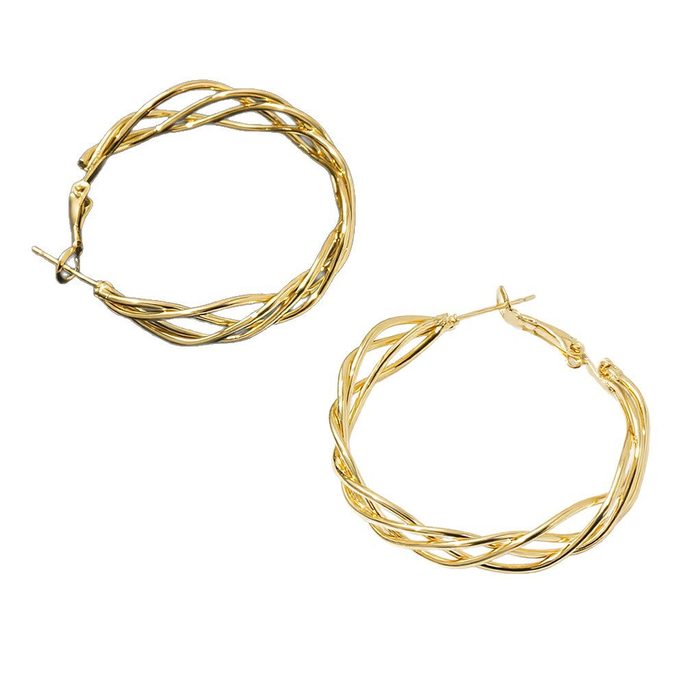 Retro Hollow Twist Hoop Special Interest Light Earrings