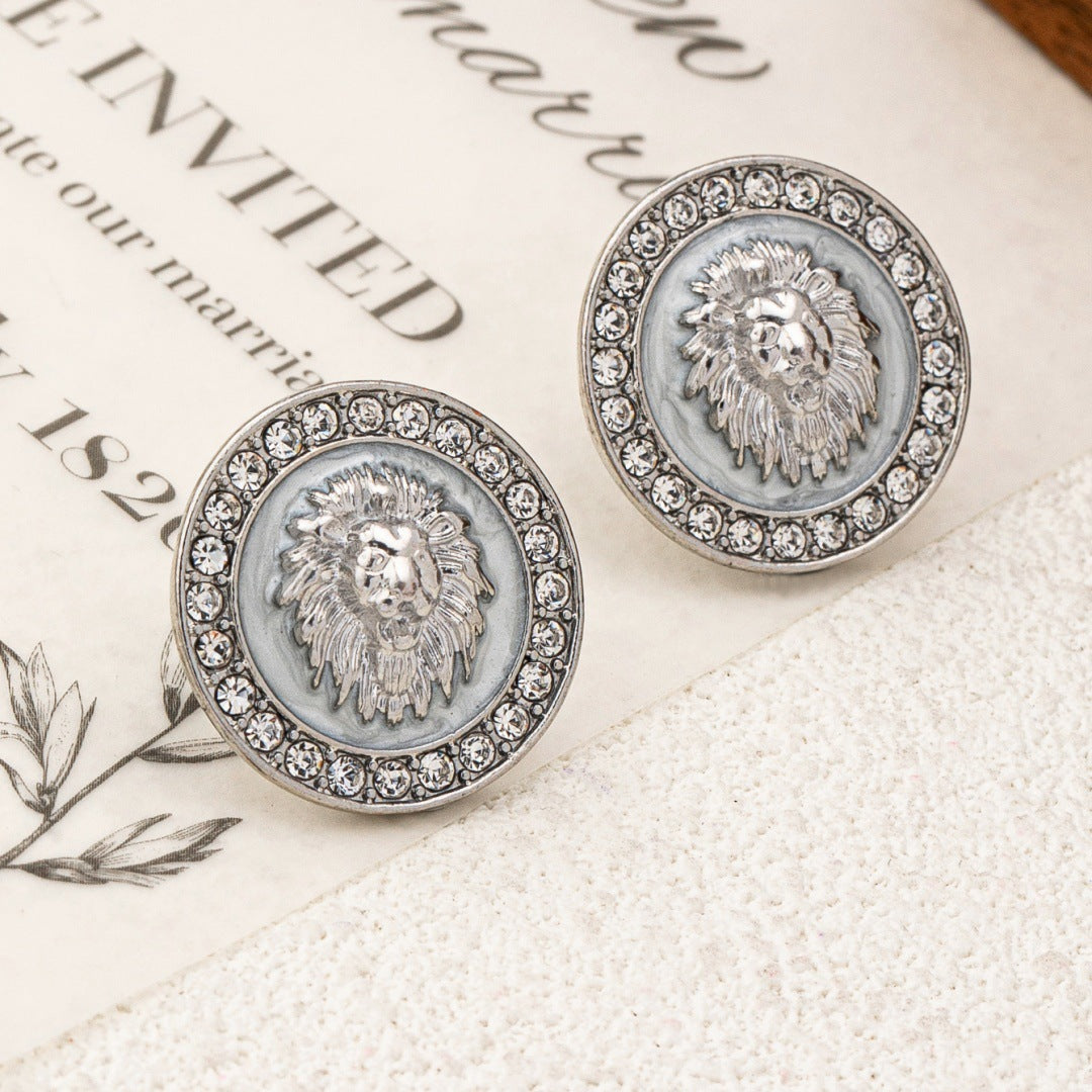 Retro Round Diamond Lion Shape Light Luxury Temperament Minority Rings