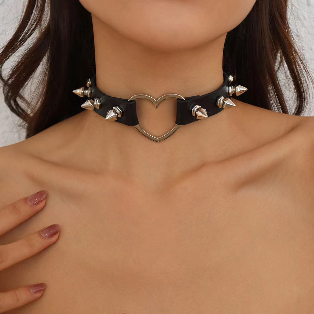 Women's Punk Rivet Leather Personalized Sexy Love Clavicle Necklaces
