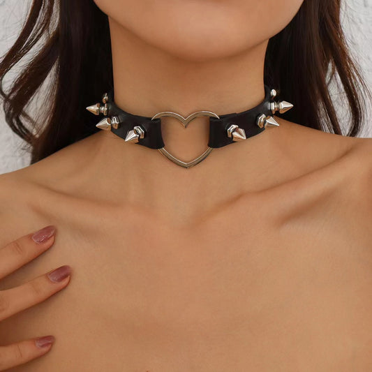 Women's Punk Rivet Leather Personalized Sexy Love Clavicle Necklaces