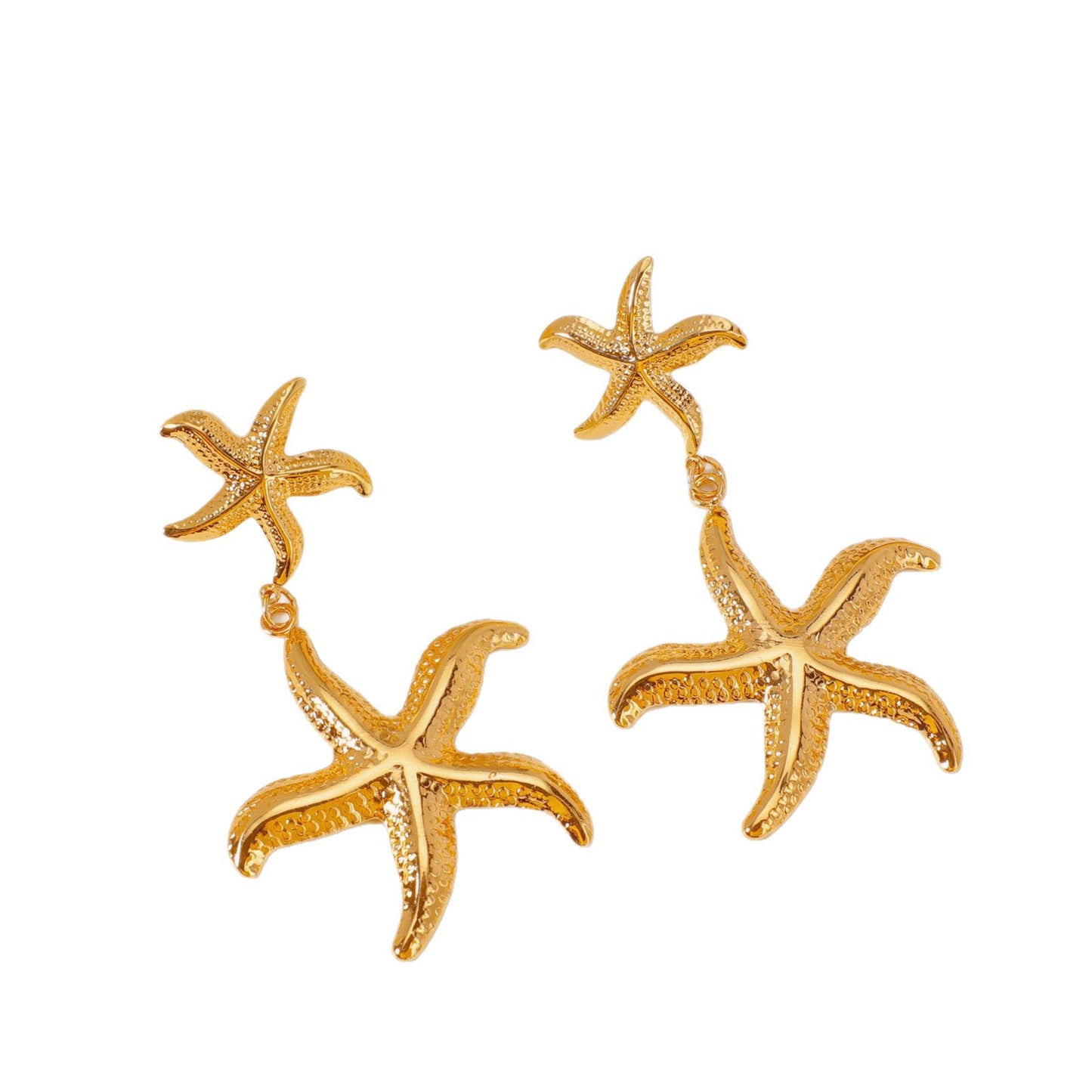 One Large Small Overlapping Stainless Steel Eardrops Gold Rings
