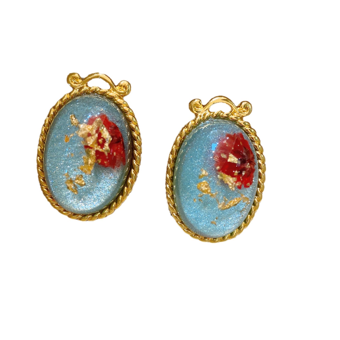 Flower Gold Foil Jelly Glaze Ear Vintage Court Earrings