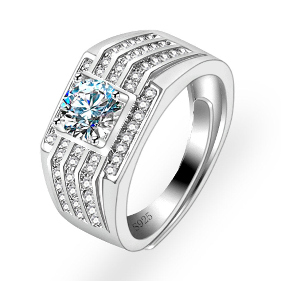 Men's Korean Style Elegant Accessories Full Diamond Fashion Open Rings