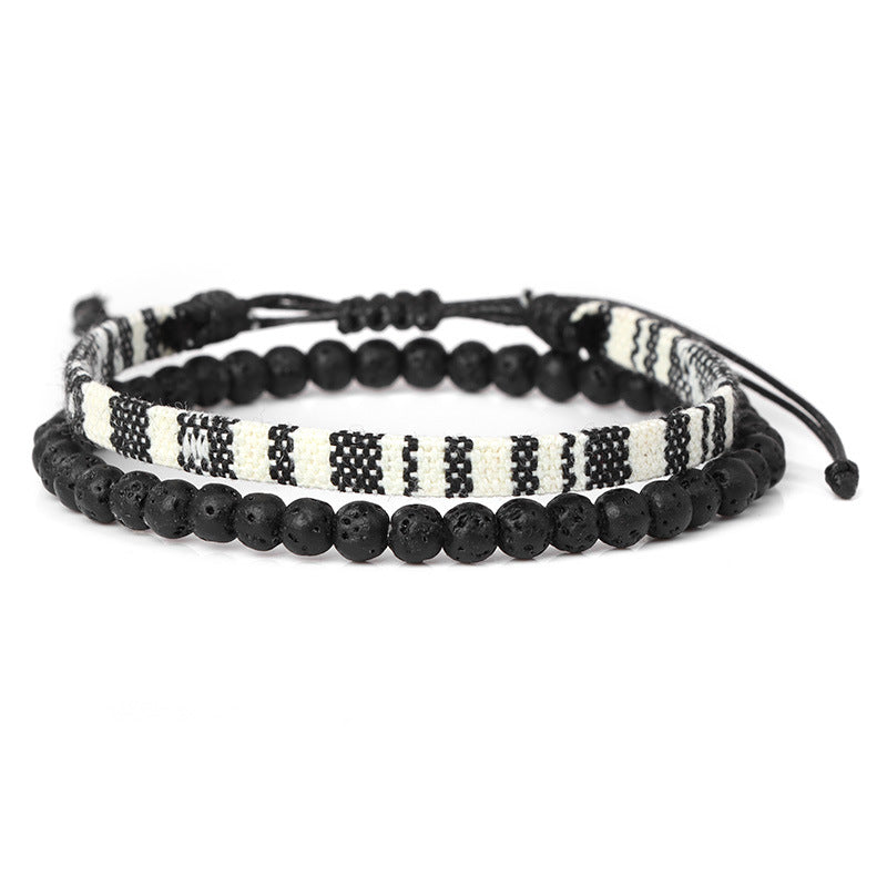 Men's Fabric Woven Retro Simple Volcanic Rock Bracelet