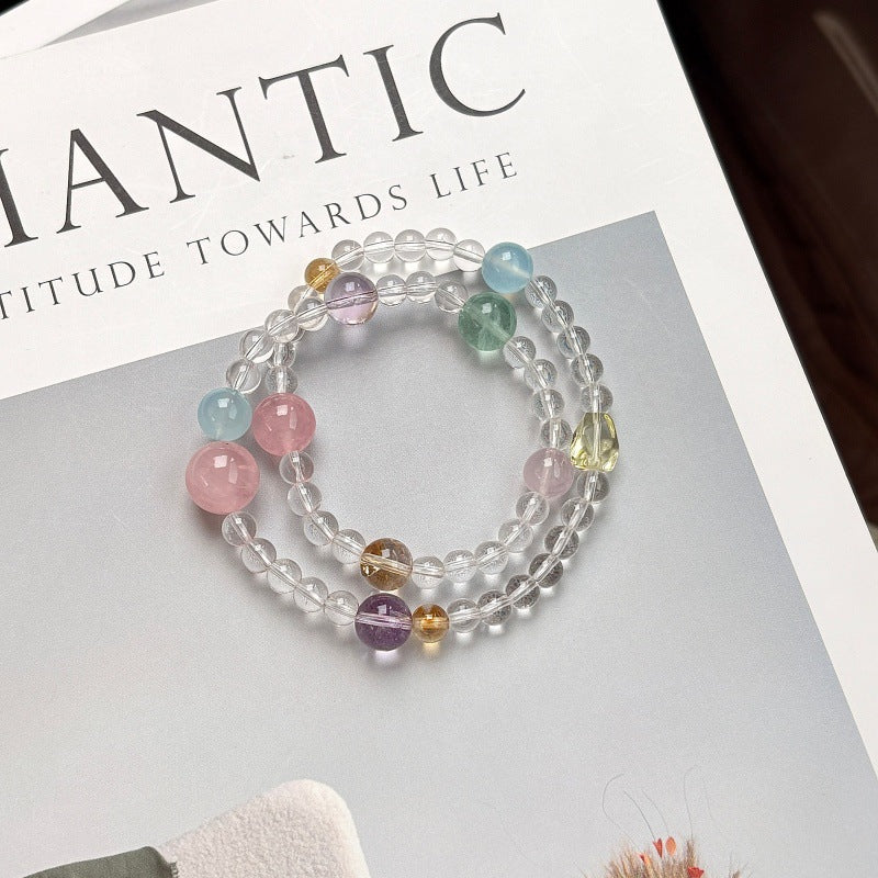 Natural Rainbow Crystal White Pink Aquamarine Bracelets