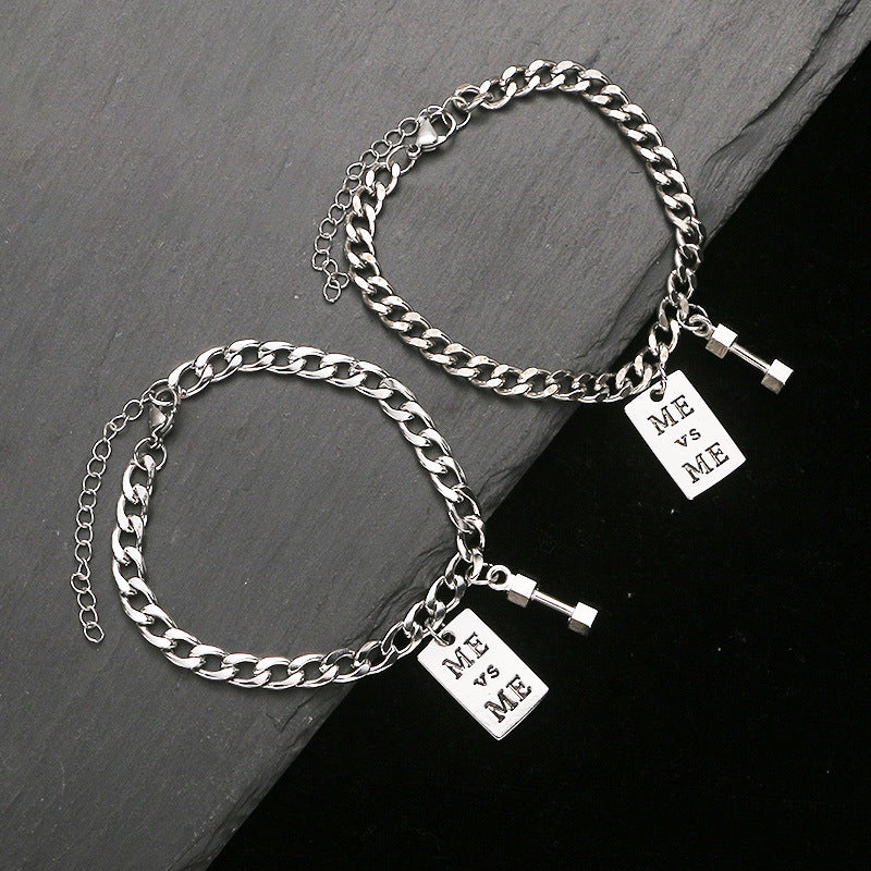 Men's Style Small Dumbbell Trendy Simple Personality Hip Hop Couple Bracelet