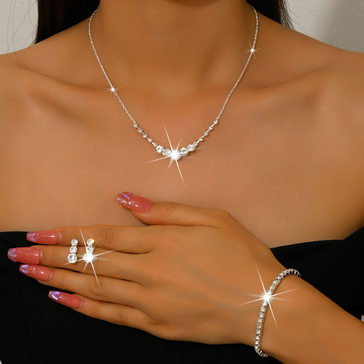 Simple Rhinestone Geometric Fashion Daily Commuter Jewelry Set