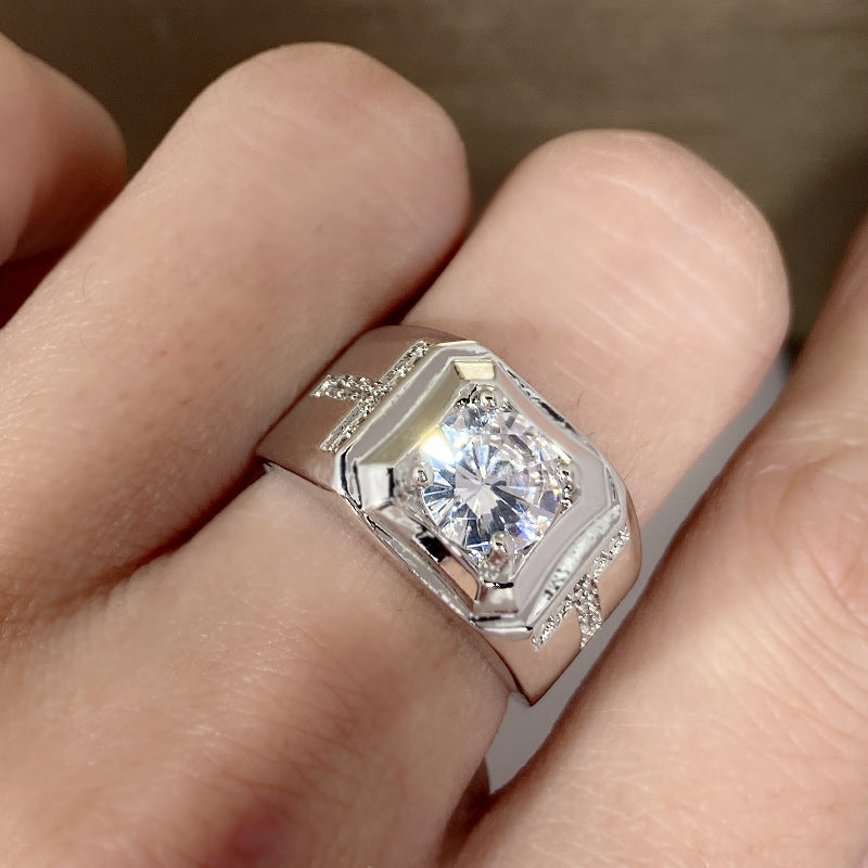 Men's Low-key Connotation Imitation Moissanite Diamond Letters Inlaid 2 Karat Rings