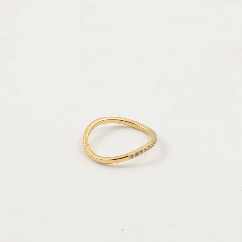 Half Circle Fine Zircon Inlaid Curved Thin Titanium Steel Gold Bracelet