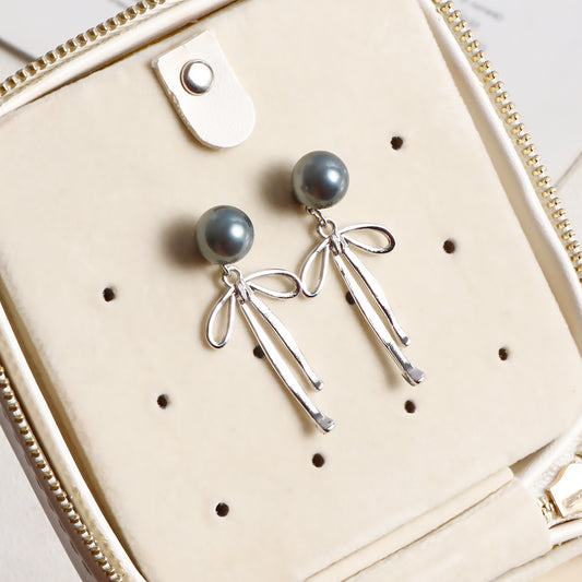 Ornament Retro French Imitation Pearl Bow Earrings