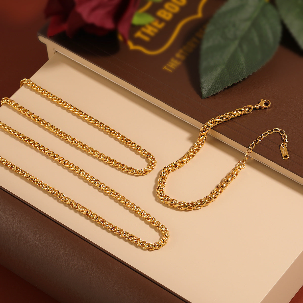 Personality Woven Keel Basket Chain Female Temperament Gold-plated Titanium Steel Jewelry Set