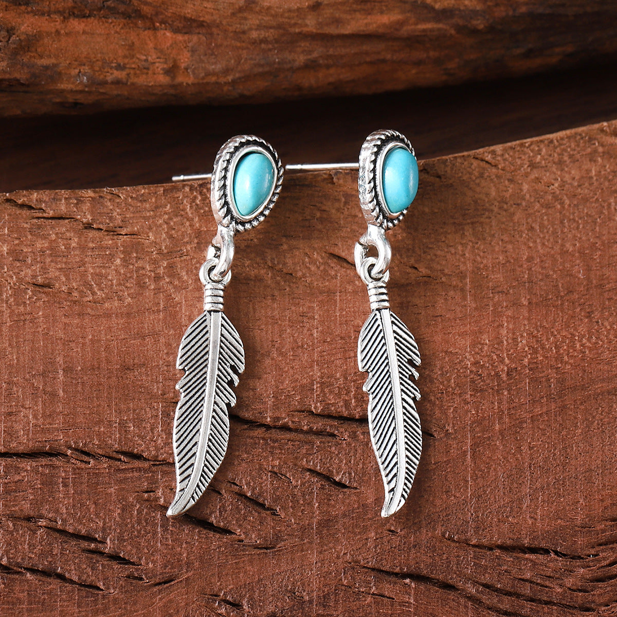 Vintage Turquoise Alloy Bohemian Minority Simple Earrings