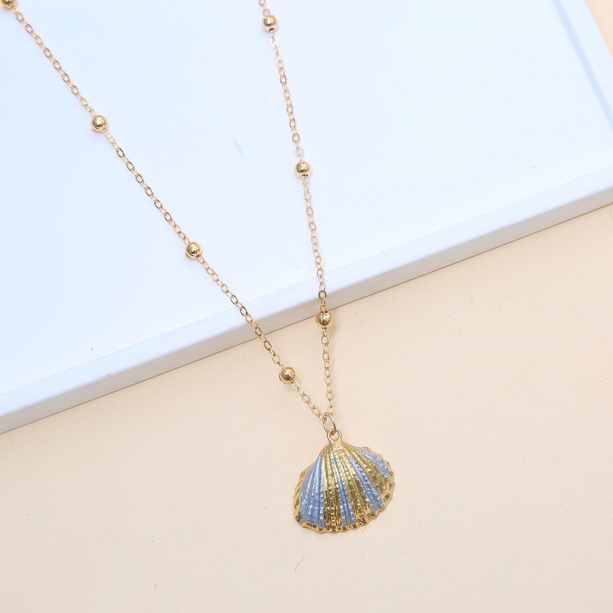 Ball Bead Chain Natural Shell Electroplated Necklace
