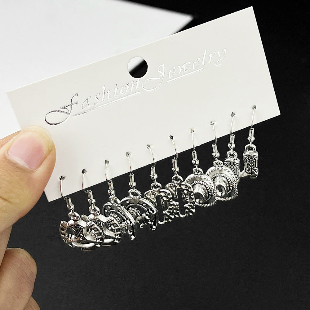 Sier Western Cowboy Horseshoe Boots Retro Earrings