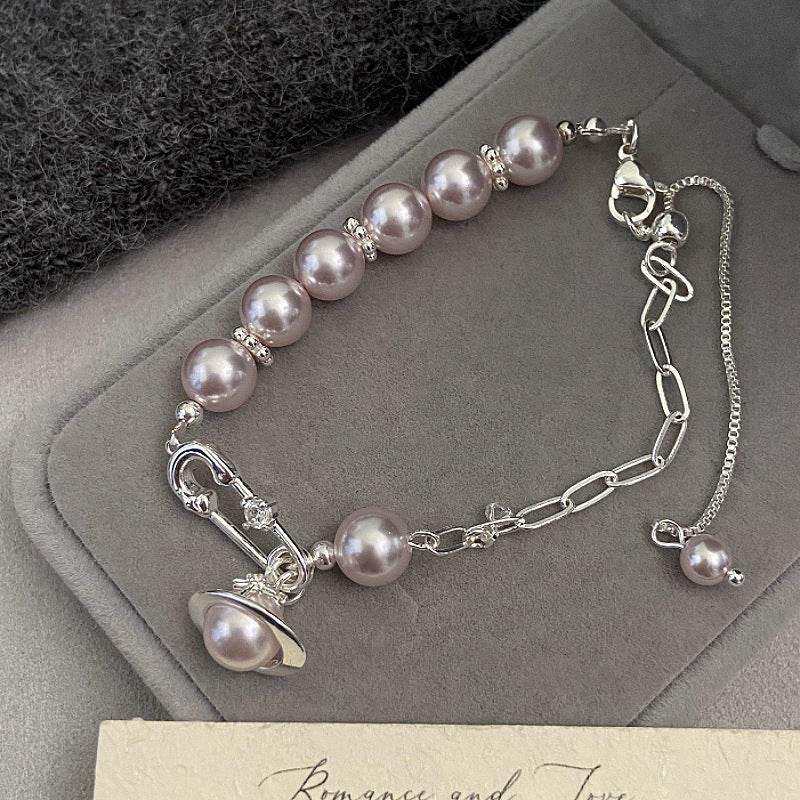 Women's Rose Pearl Pin Saturn Pull Ear Bracelets